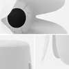 A collage of three close-up shots of a white stool with a cream-colored, textured seat and a unique, flared base. Produktbild-Vorschau