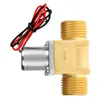 A close-up studio shot of a brass solenoid valve with red and black wires. Produktbild-Vorschau
