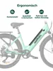 A close-up marketing image of an electric bicycle, highlighting its features with text overlays and icons. Produktbild-Vorschau