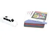 A white toy car and a stack of cards are displayed on a white background. Produktbild-Vorschau