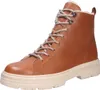 A single brown leather boot with laces and a white sole, isolated on a white background. Anteprima dell’immagine prodotto