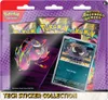 A product package for a Pokemon Tech Sticker Collection, featuring booster packs and a Gastly trading card. Náhled obrázku produktu