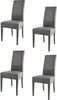 Four dark gray dining chairs are arranged in a two-by-two grid against a white background.
