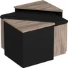 A set of three triangular nesting tables with black bases and wood-effect tops. Produktbild-Vorschau