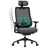 An ergonomic office chair with a mesh back and headrest, shown in a studio setting against a white background. Produktbild-Vorschau