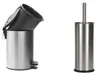 A stainless steel trash can with a black inner bin and a stainless steel toilet brush holder with a brush. Produktbild-Vorschau