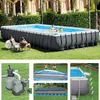 A collage of images showing an Intex rectangular frame pool, its accessories, and setup. Anteprima dell’immagine prodotto