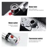 Collage of close-up images of a shower thermostat, highlighting its features. Produktbild-Vorschau
