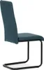 A side view of a modern dining chair with a blue fabric seat and backrest, supported by a black metal frame. Náhľad obrázku produktu