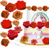 Rote und orange Waffelblumen Rosen Kuchen DECOR - 32 Stück Produktbild-Vorschau 1