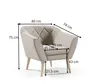 A beige armchair with dimensions indicated by measurement lines and text. Náhľad obrázku produktu