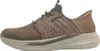 A side profile of a brown SKECHERS SLIP-INS SLADE - ZACHARY shoe against a white background. Voir les images du produit