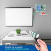 A meeting room with a projection screen, a table with chairs, and a remote control. Produktbild-Vorschau