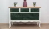 A dresser with green marble-patterned drawers and a wooden top, placed against a white wall with a wooden floor. Náhľad obrázku produktu