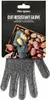 A cut-resistant glove is shown on a packaging card, with a scene of someone grating cheese over potatoes. Produktbild-Vorschau