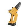 A yellow and black cordless chainsaw with a battery pack attached, shown against a white background. Produktbild-Vorschau