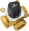 A close-up studio shot of a brass three-way mixing valve with a black adjustment knob. Produktbild-Vorschau