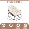 A rocking chair with dimensions indicated, along with icons representing load capacity, package count, and assembly. Anteprima dell’immagine prodotto
