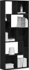 A black bookshelf with various items on its shelves. Náhled obrázku produktu