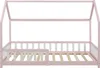 A pink house bed frame with a slatted base and a partial railing, shown from the side against a white background. Produktbild-Vorschau