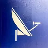 A white satellite dish icon on a blue background. Produktbild-Vorschau