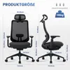 Diagram showing the dimensions and weight capacity of an ergonomic office chair. Podgląd zdjęcia produktu