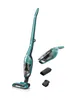 A teal cordless vacuum cleaner and its accessories are displayed against a white background. Produktbild-Vorschau