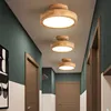 Nordic Wooden Ceiling Light, Round Semi Flush Mount Produktbild-Vorschau 2