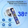 A close-up of a Bluetooth earbud's internal components with marketing text and icons. Produktbild-Vorschau