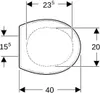 A technical drawing with dimensions of a toilet seat. Anteprima dell’immagine prodotto