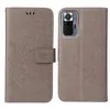 A flip cover phone case for a Xiaomi Redmi Note 10 Pro is shown, with the case closed on the left and open on the right, revealing the phone's camera module. Produktbild-Vorschau