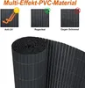 A rolled-up privacy screen with three inset images demonstrating its features. Produktbild-Vorschau