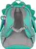 The back of a green dinosaur-shaped backpack. Produktbild-Vorschau