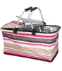 A striped picnic basket with silver handles and an insulated interior. Náhled obrázku produktu