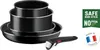 A stack of black pots and pans with a detachable handle, along with marketing badges. Anteprima dell’immagine prodotto