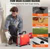 A man is using a drain cleaning machine, with inset images showing different applications. Náhled obrázku produktu