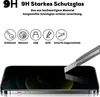 A close-up of a smartphone screen protector being tested for durability against a utility knife, with icons and text describing its protective qualities. Produktbild-Vorschau