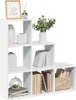 A white, multi-tiered shelving unit filled with books and decorative items, presented against a white background. Voir les images du produit