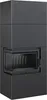 A modern, dark gray fireplace insert with a glass door. Anteprima dell’immagine prodotto