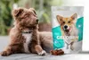 A puppy is lying next to a bag of dog treats. Produktbild-Vorschau