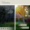 A split image showing a pavilion in rain on the left and sunshine on the right, with feature callouts. Náhled obrázku produktu