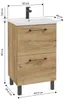 A diagram of a bathroom vanity with dimensions indicated. Voir les images du produit