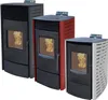 Three pellet stoves of different sizes and colors are displayed side-by-side against a white background. Náhľad obrázku produktu