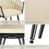 A collage of four images showing details of a cream-colored chair, including its backrest, fabric texture, base, and legs. Náhled obrázku produktu