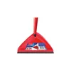 A red dustpan with a long handle is shown against a white background. A label with product information is attached to the dustpan. Podgląd zdjęcia produktu
