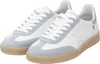 A pair of white and light blue athletic shoes with tan soles. Voir les images du produit