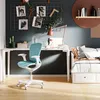 A child's desk and bed setup with a blue ergonomic chair. Náhled obrázku produktu