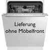 A white dishwasher with its door open, showing the interior racks and dishes. Text is overlaid on the front panel. Produktbild-Vorschau