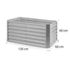 A 3D rendering of a rectangular metal raised garden bed with dimensions indicated. Náhled obrázku produktu