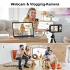 A collage showing a woman using a laptop and camera, and a group of friends enjoying themselves. Produktbild-Vorschau